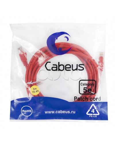 Патч-корд медный U/UTP кат.5е (5м) LSZH (красный) Cabeus (PC-UTP-RJ45-Cat.5e-5m-RD-LSZH) в Стерлитамаке Патчкорды (медные) Pintop.ru