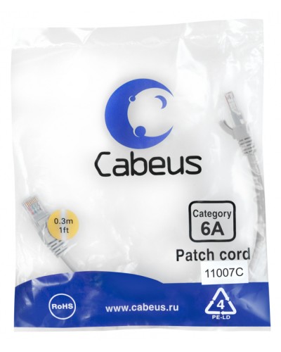 Патч-корд S/FTP Cabeus (PC-SSTP-RJ45-Cat.6a-0.3m-LSZH) в Стерлитамаке Патчкорды (медные) Pintop.ru