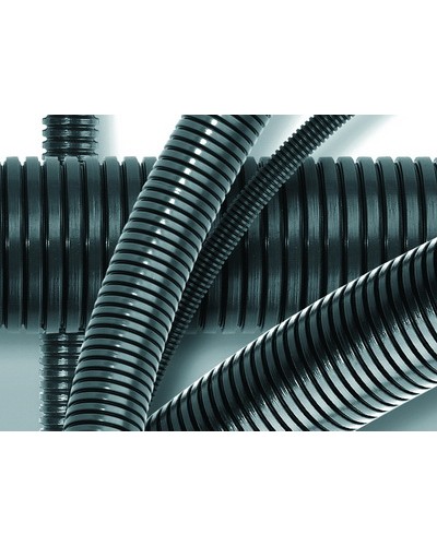 Труба ПА 6 гофр. DN12мм, ПВ-0, Dвн 12,2 мм, Dнар 15,8 мм, цвет тёмно-серый, без протяжки DKC PA601216F0 в Стерлитамаке Гладкая труба Pintop.ru