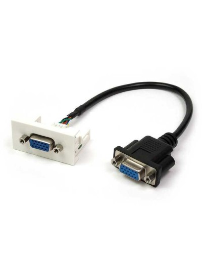 Вставка Mosaic 22.5x45 с адаптером VGA D-SUB HDB-15 мама, со шнуром 3 м мама, белая LANMASTER LAN-WA-LP-VGA-FF-3.0 в Стерлитамаке Коммутационные изделия Pintop.ru