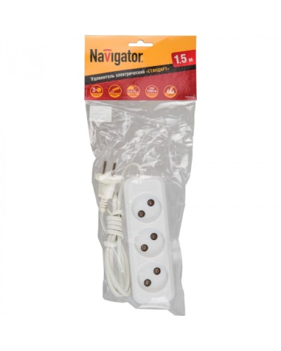 Удлинитель Navigator 71 448 NPE-S1-03-150-X-2x0.75б/з 3 гн. ШВВП 1.5м в Стерлитамаке Блоки розеток Pintop.ru