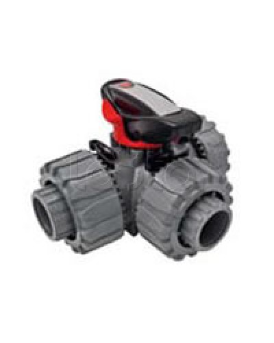 Кран шаровой трехходовой ПВХ D25, под клей Экопласт с муфтовым окончанием (49448) в Стерлитамаке Повороты, муфты, тройники Pintop.ru