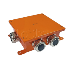 SMB165 Коробка металлическая, огн. E-110,о/п 164х164х65, 1 метал. гермоввод 18-25мм + 5 метал. заглушек, IP66, 8Р, (2,5-16 мм2), цвет оранж. Экопласт (56449E)