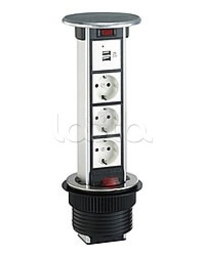Блок розеточный встраеваемый в стол, 4 поста (45х45) IP54, с выключателем нагрузки (алюм+нерж.сталь) Экопласт 70334 в Стерлитамаке Блоки розеток Pintop.ru