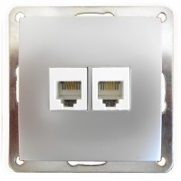 Розетка телефонная двойная 2хRJ-11 с накладкой (серебристый металлик) LK60 (865603)