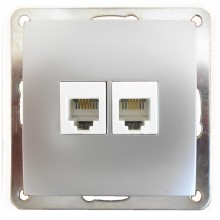 Розетка телефонная двойная 2хRJ-11 с накладкой (серебристый металлик) LK60 (865603)