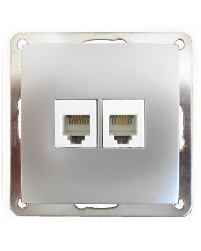 Розетка телефонная двойная 2хRJ-11 с накладкой (серебристый металлик) LK60 (865603) в Стерлитамаке Розетки компьютерные и телефонные Pintop.ru