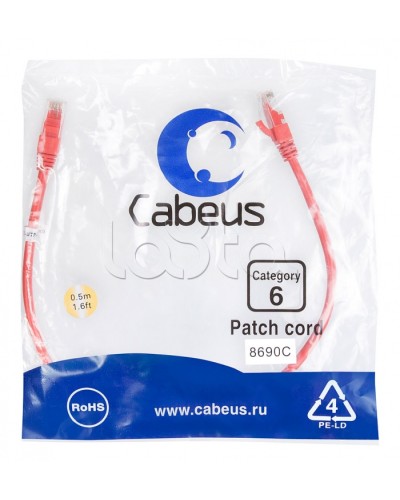 Патч-корд UTP, категория 6, 0.5 м, неэкранированный, красный Cabeus PC-UTP-RJ45-Cat.6-0.5m-RD в Стерлитамаке Патчкорды (медные) Pintop.ru