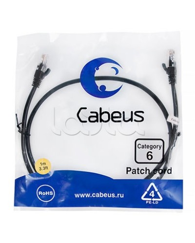 Патч-корд UTP, категория 6, 1 м, неэкранированный, черный Cabeus PC-UTP-RJ45-Cat.6-1m-BK в Стерлитамаке Патчкорды (медные) Pintop.ru