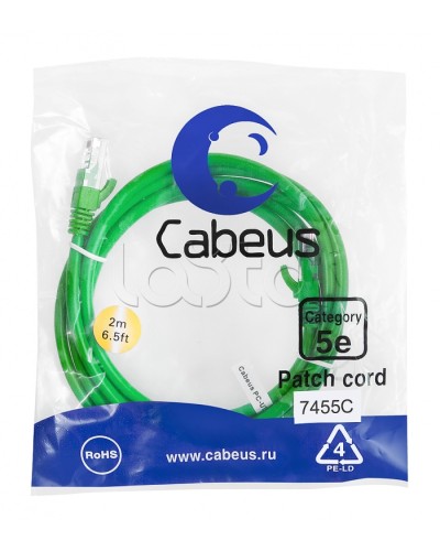Патч-корд UTP, категория 5е, 2 м, неэкранированный, зеленый Cabeus PC-UTP-RJ45-Cat.5e-2m-GN в Стерлитамаке Патчкорды (медные) Pintop.ru