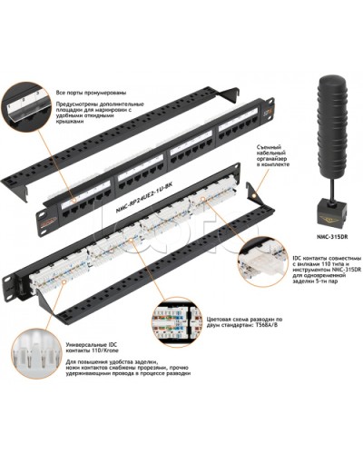 Патч-панель 19, 1U, 24xRJ45 NIKOMAX (NMC-RP24UD2-1U-BK) в Стерлитамаке Патч панель Pintop.ru