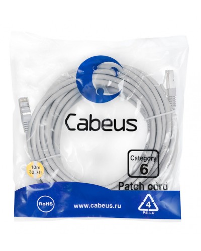 Патч-корд FTP, категория 6, F/UTP экранированный, LSZH, 10 м, серый Cabeus PC-FTP-RJ45-Cat.6-10m-LSZH в Стерлитамаке Патчкорды (медные) Pintop.ru