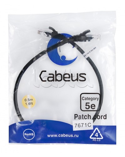 Патч-корд UTP, категория 5e, 0.5 м, неэкранированный, черный Cabeus PC-UTP-RJ45-Cat.5e-0.5m-BK в Стерлитамаке Патчкорды (медные) Pintop.ru