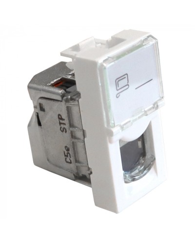 Вставка Mosaic 22.5x45, RJ-45 STP, кат.5e, со шторкой и увеличенным окном маркировки, белая LANMASTER LAN-SIP-22S5E-WH в Стерлитамаке Модули Keystone Pintop.ru