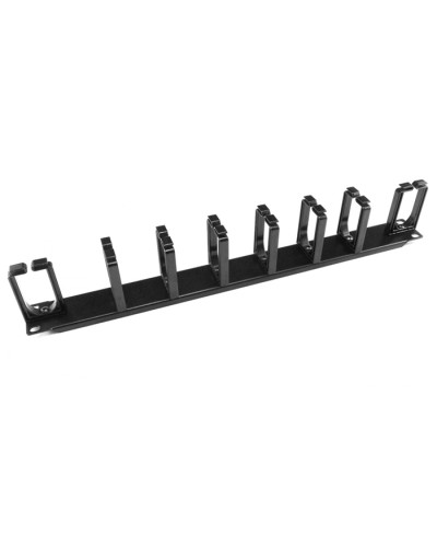 Органайзер кабельный горизонтальный 19 1U, 8 пласт. колец, металлический, черный Cabeus JB08-1U-PR-BK в Стерлитамаке Кабельные органайзеры Pintop.ru